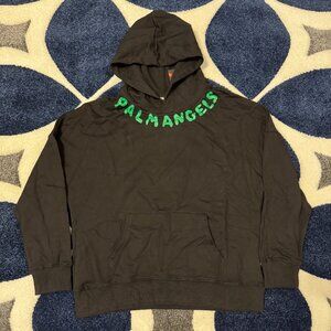 Palm Angels Green Neck Logo Black Hoodie Mens Large
